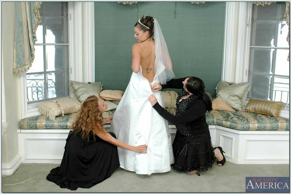 Busty blonde Nikki Benz helping Penny Flame to try on wedding dress - #9