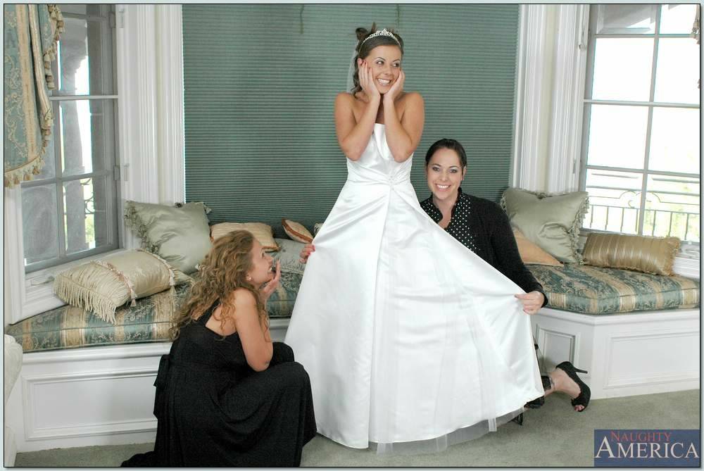 Busty blonde Nikki Benz helping Penny Flame to try on wedding dress - #10