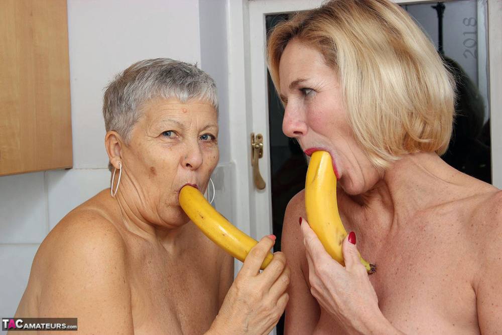 Granny lesbians lick each others nipples before using bananas as dildos - #3