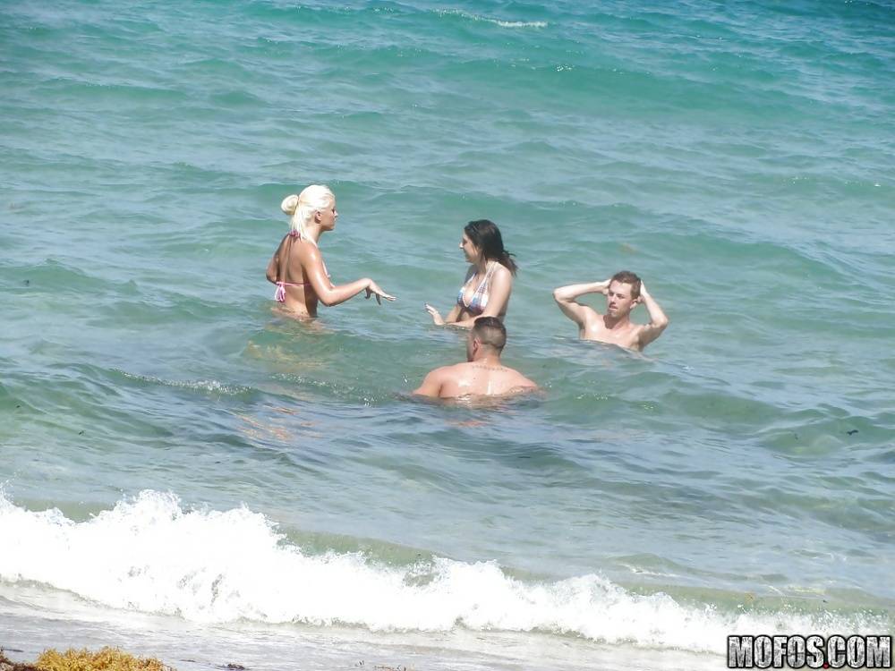 Teens Jazlyn, Shay and Savannah in bikini kissing at the party outdoor - #6