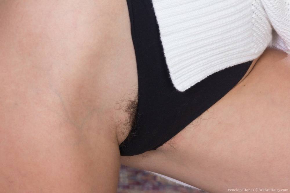 Amateur Penelope Jones flaunts a cameltoe and stretches her very hairy pussy - #15