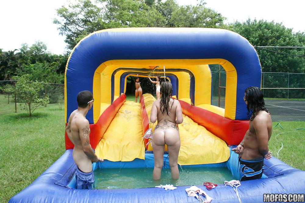 Frisky gals showing off their blowjob skills at the pool party - #15