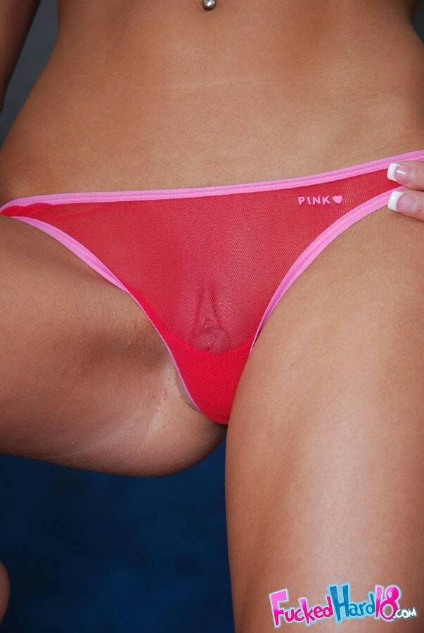 Blond teen with tiny tits showing her pussy and ass in pink panties - #16