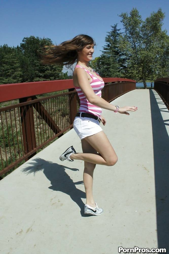 Flexible babe in shorts Holly Michaels shows her sports body outdoor - #15