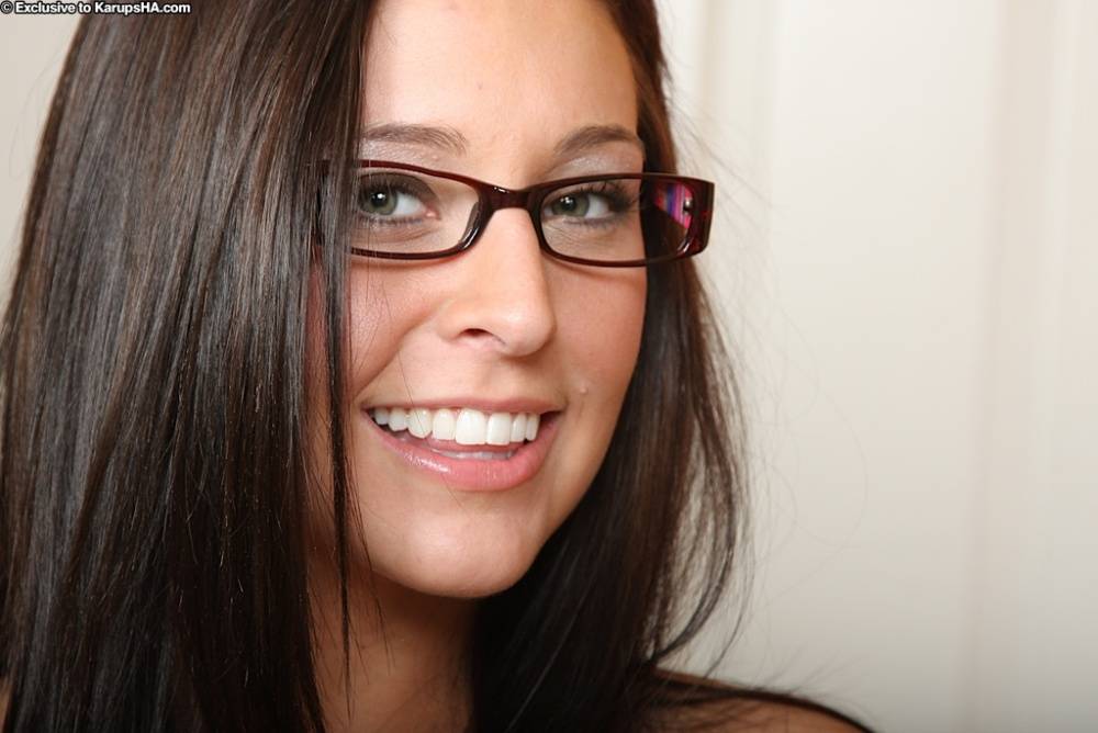 Sweet babe in marvelous glasses Gracie Glam taking off her tight shorts - #8