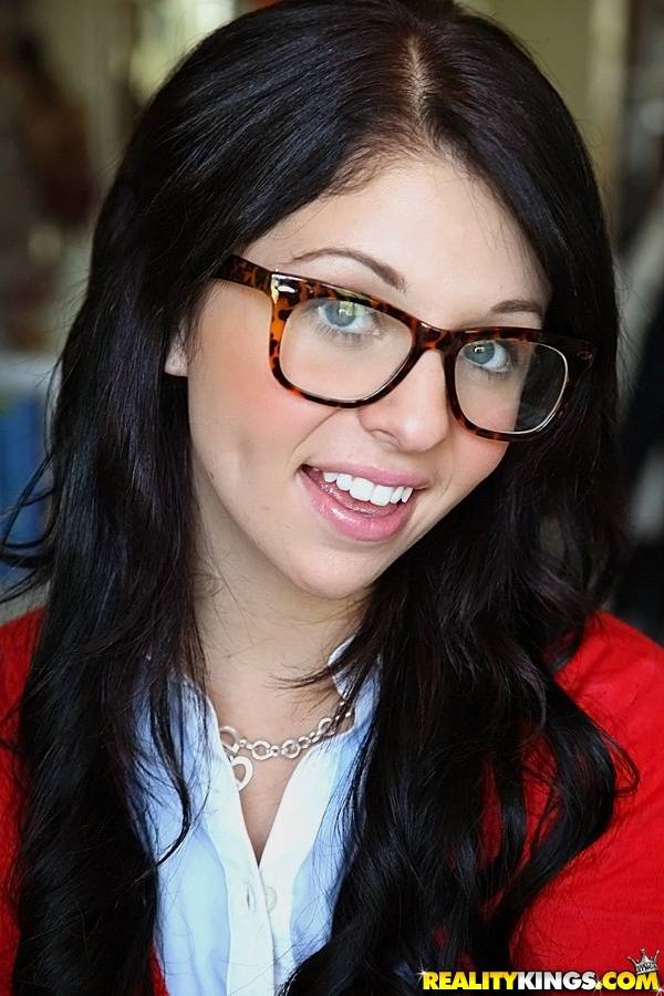 Glasses on round face of cute girl Madelyn Monroe stress her tiny tits - #1