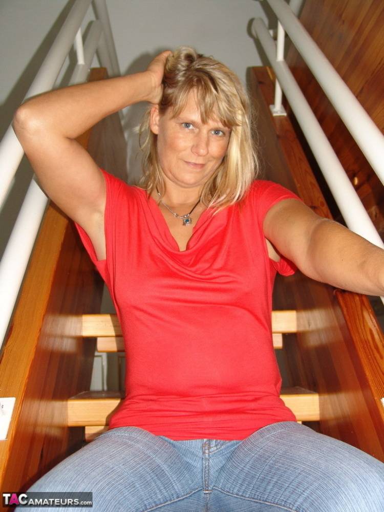 Aged blonde Sweet Susi strips totally naked after climbing a flight of stairs - #10