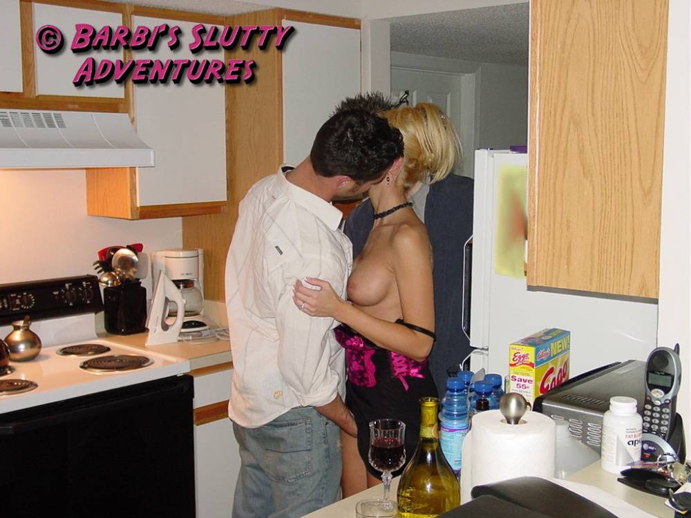 Very slutty blonde MILF Barbi Sinclair dresses as slut and goes to a college groupsex party where she fucked every single guy. - #16