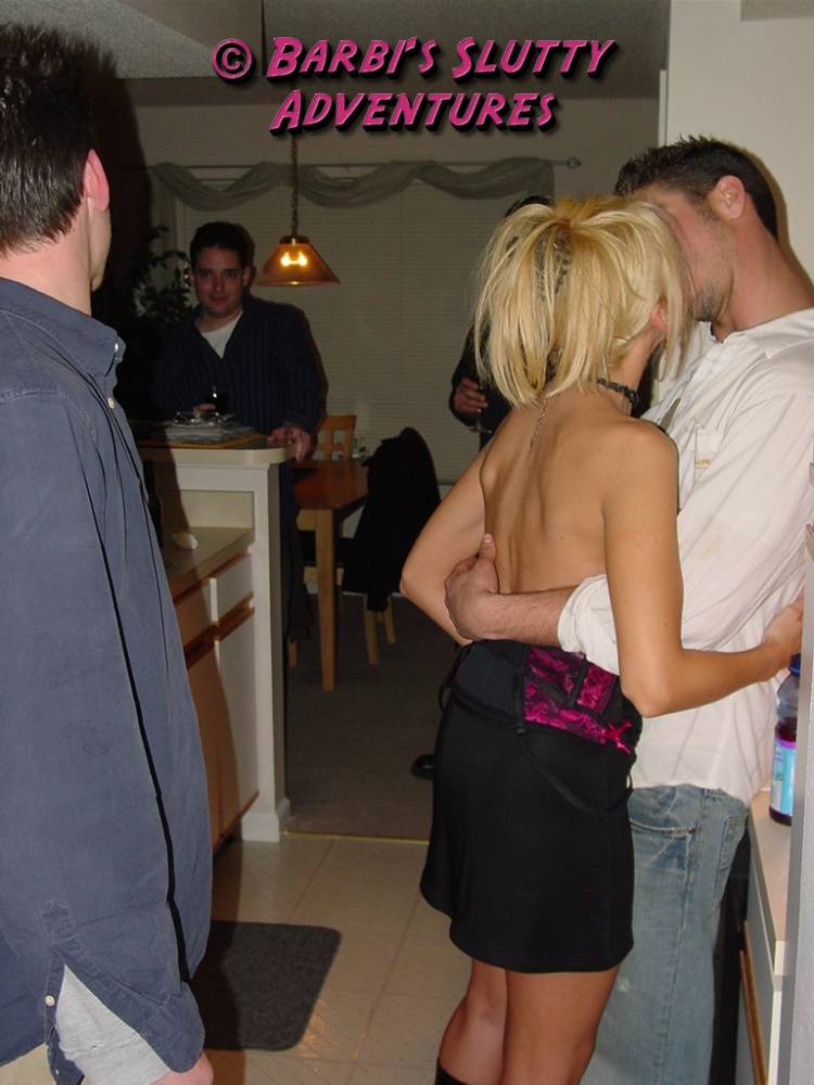 Very slutty blonde MILF Barbi Sinclair dresses as slut and goes to a college groupsex party where she fucked every single guy. - #7