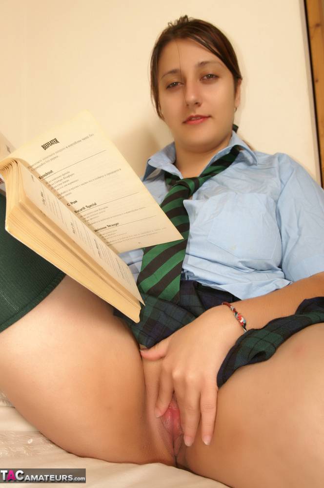 Naughty schoolgirl Kimberly Scott reading smut & masturbating her teen pussy - #1