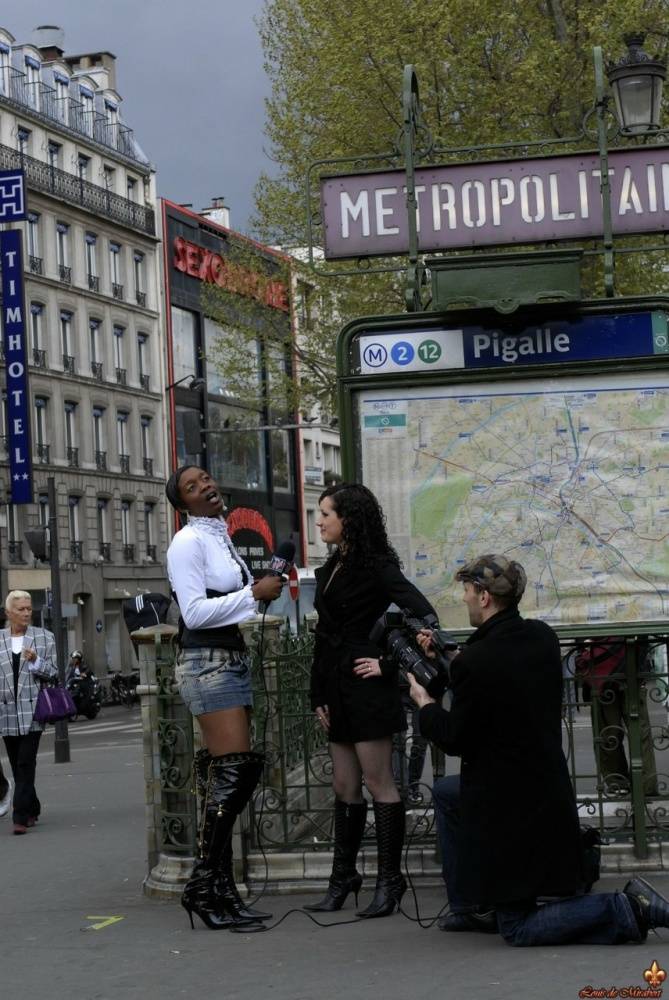 Brunette chick Penelope Tiger goes topless while being interviewed in Pigalle - #10