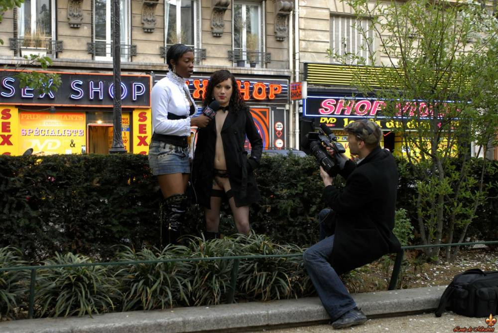 Brunette chick Penelope Tiger goes topless while being interviewed in Pigalle - #16