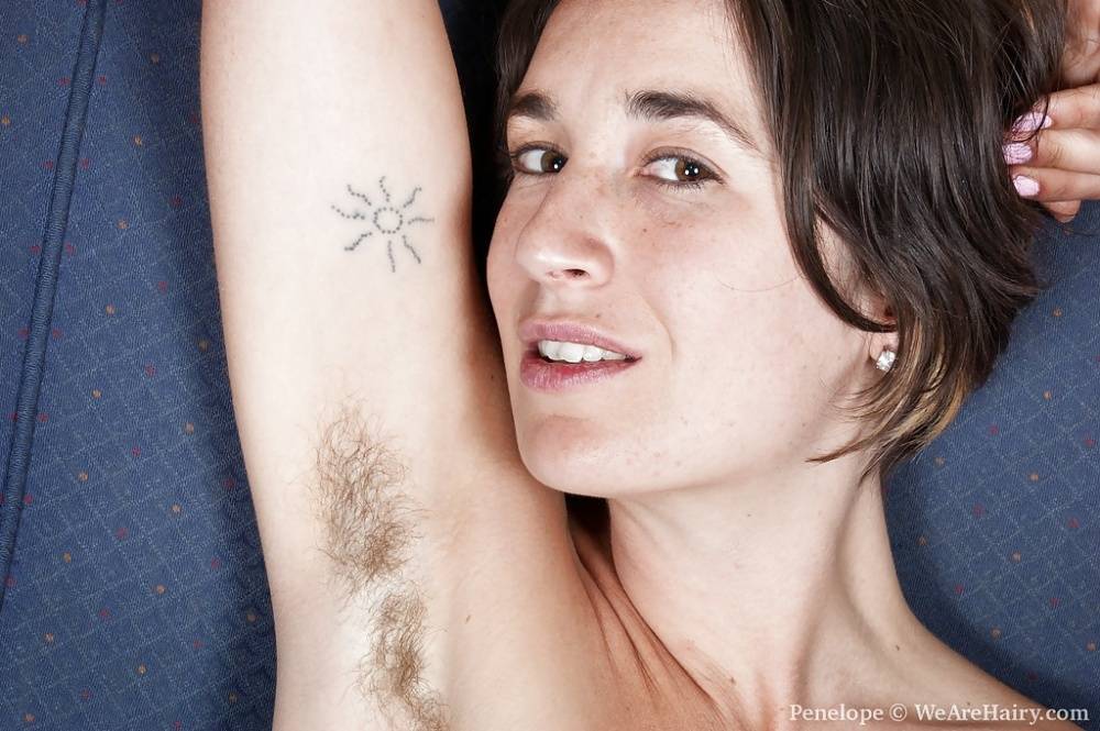 Seductive babe showing off her unshaven armpits and hairy twat - #2