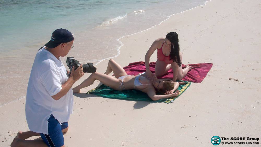 Hot MILF women stripping bikinis to bare big tits on the beach - #3