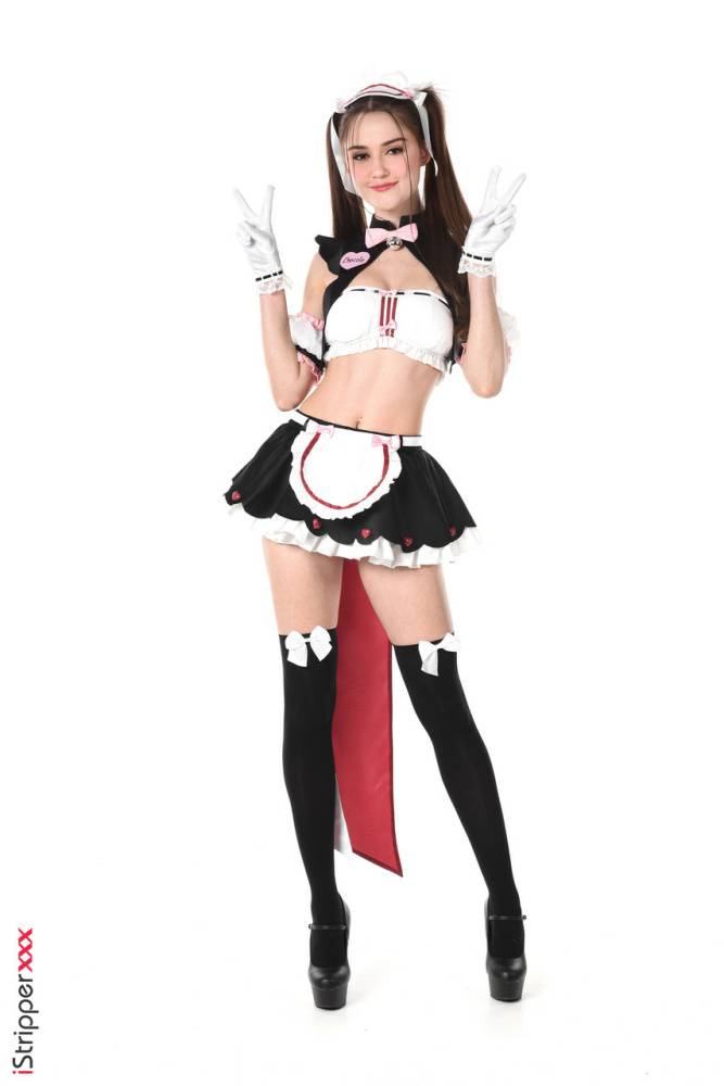 Cute girl Sonya Blaze models naughty maid apparel before dildoing her pussy - #9
