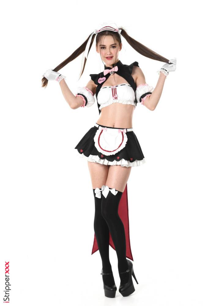 Cute girl Sonya Blaze models naughty maid apparel before dildoing her pussy - #13