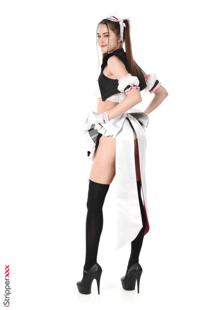 Cute girl Sonya Blaze models naughty maid apparel before dildoing her pussy - #2