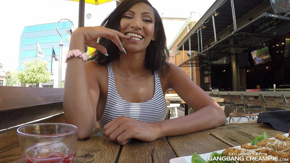Latina slut Sadie Santana takes part in a gangbang after patio drinks - #3