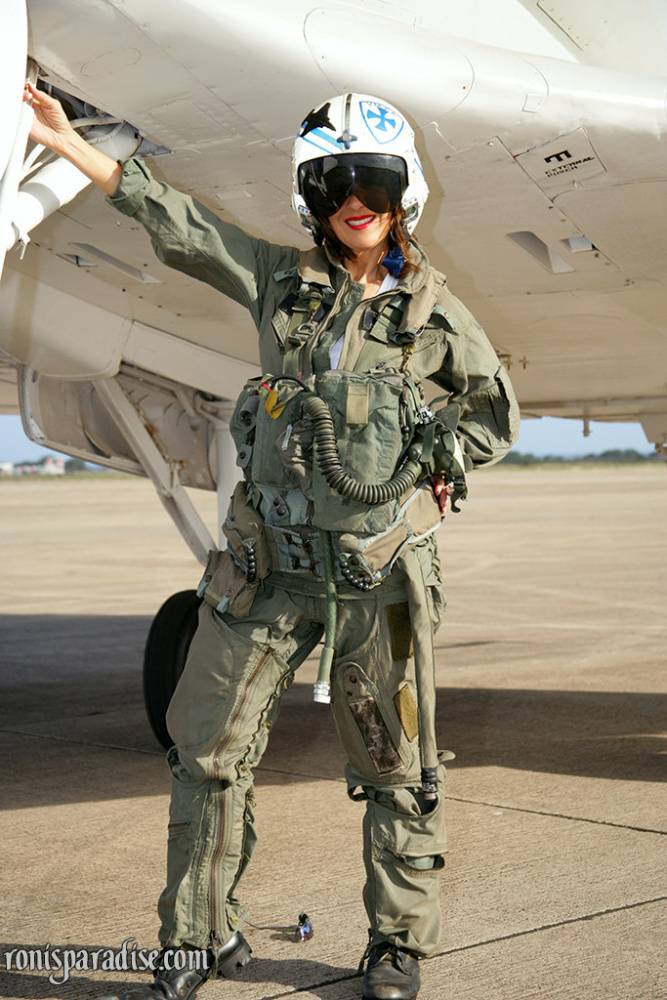 Sizzling mature babe Roni strips from military air force uniform - #13