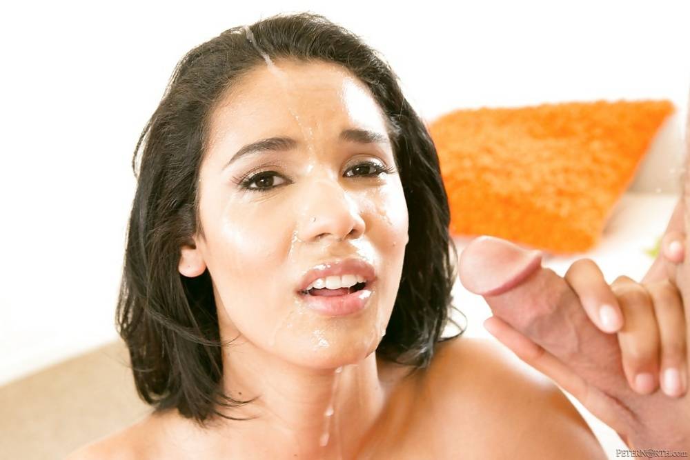 Latina pornstar Karmen Bella taking cumshot on face and tongue - #5