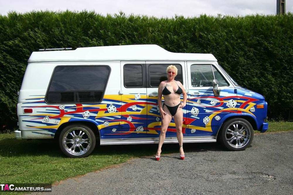 Mature blonde Mary Bitch gets bare naked while washing a class B motorhome - #8