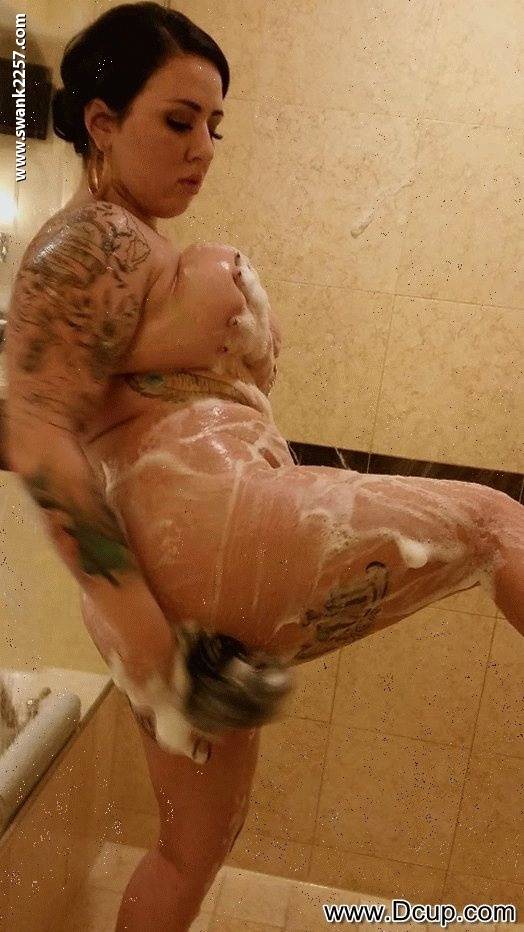 Taking a shower tattooed fatty Brianna Rose plays with her sexy flesh - #5