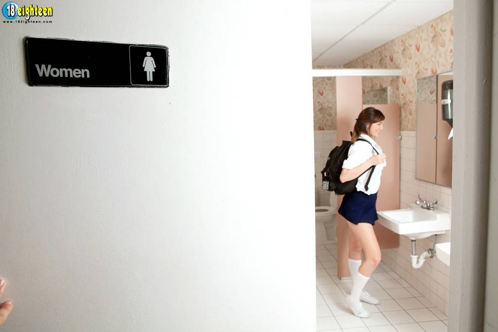18 year old schoolgirl sets her hot body loose in the school washroom - #10