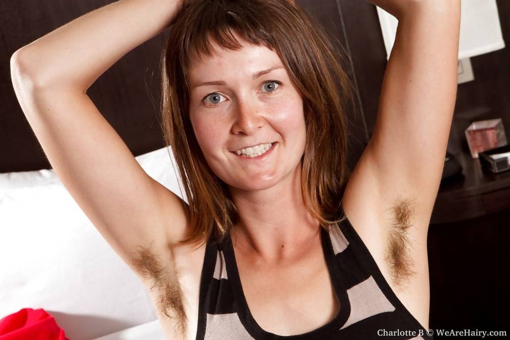 Lusty babe with tiny tits and hairy armpits exposing her bushy cunt - #15
