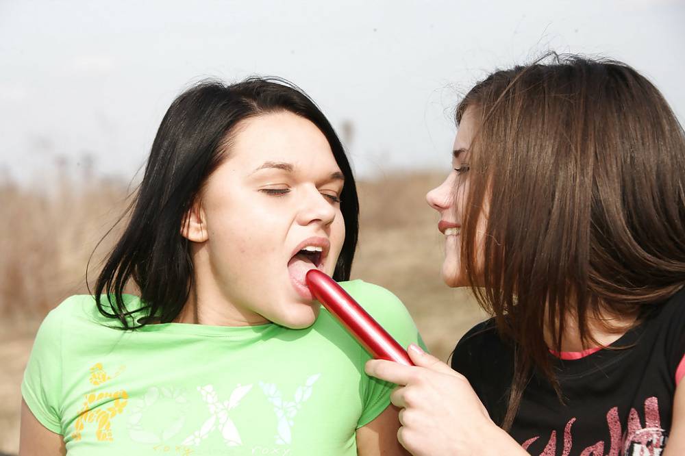 Loveable teen girls Claudia K & Lola D having lesbian fun outdoor - #1