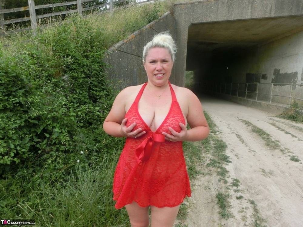 Blonde amateur Barby exposes her overweight body in a rural location - #12