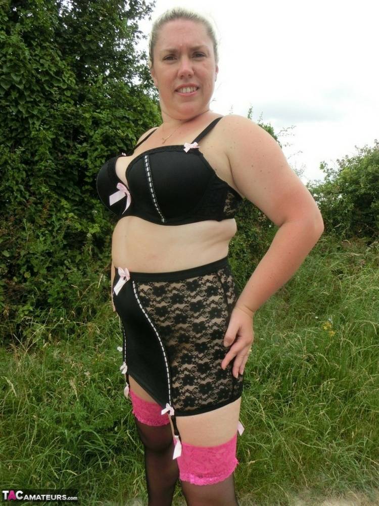 Blonde amateur Barby exposes her overweight body in a rural location - #4