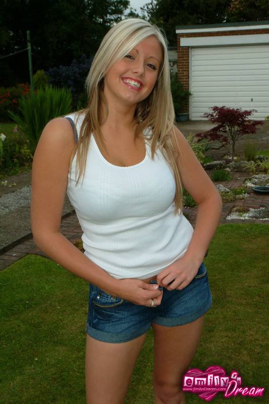 Blonde Emily Brady in bikini teasing on the lawn with her lovely big breasts - #8