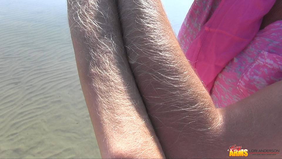 Amateur chick Lori Anderson shows off incredibly hairy forearms by the water - #13