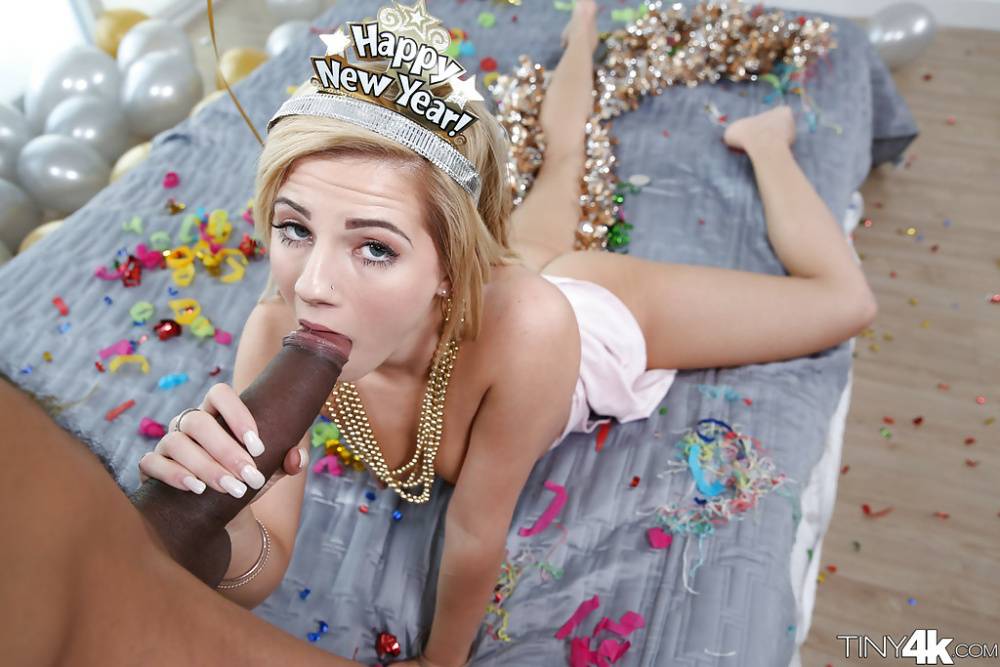 Blonde teen Bella Rose gives BBC an interracial bj at New Year's party - #10
