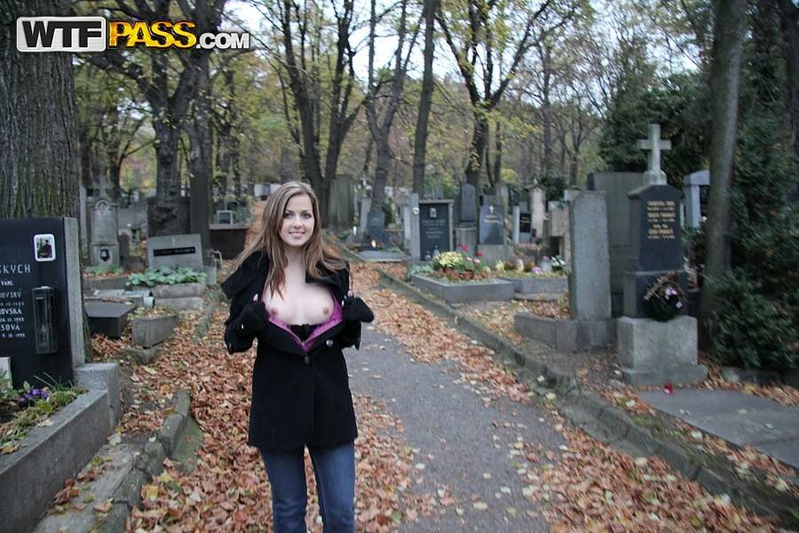 Teen amateur Abi rinses out her mouth after fucking in a cemetery - #5
