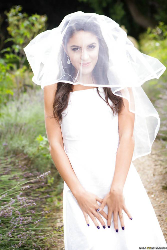 Latina babe Carolina Abril caught in candid outdoors wedding dress photos - #13
