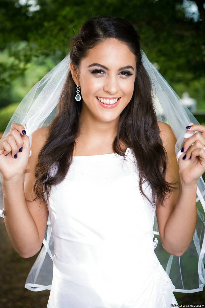 Latina babe Carolina Abril caught in candid outdoors wedding dress photos - #11
