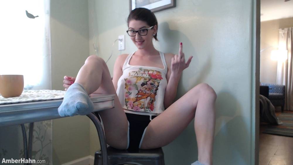 Nerdy solo girl Amber Hahn shows off her nice tits and sexy ass in her kitchen - #6