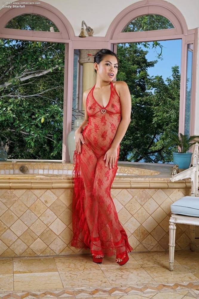 Hot Asian Cindy Starfall sheds sheer gown to flaunt round wet ass in the bath - #5