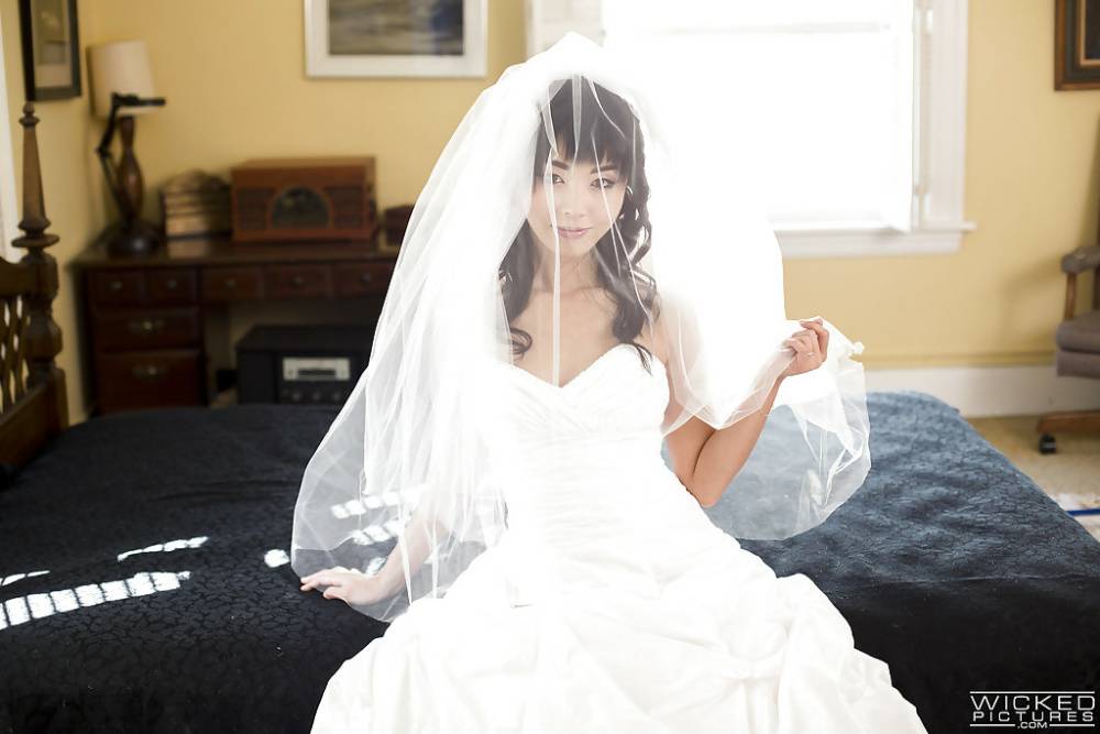 Hot Asian pornstar Marica Hase posing topless in wedding dress - #7