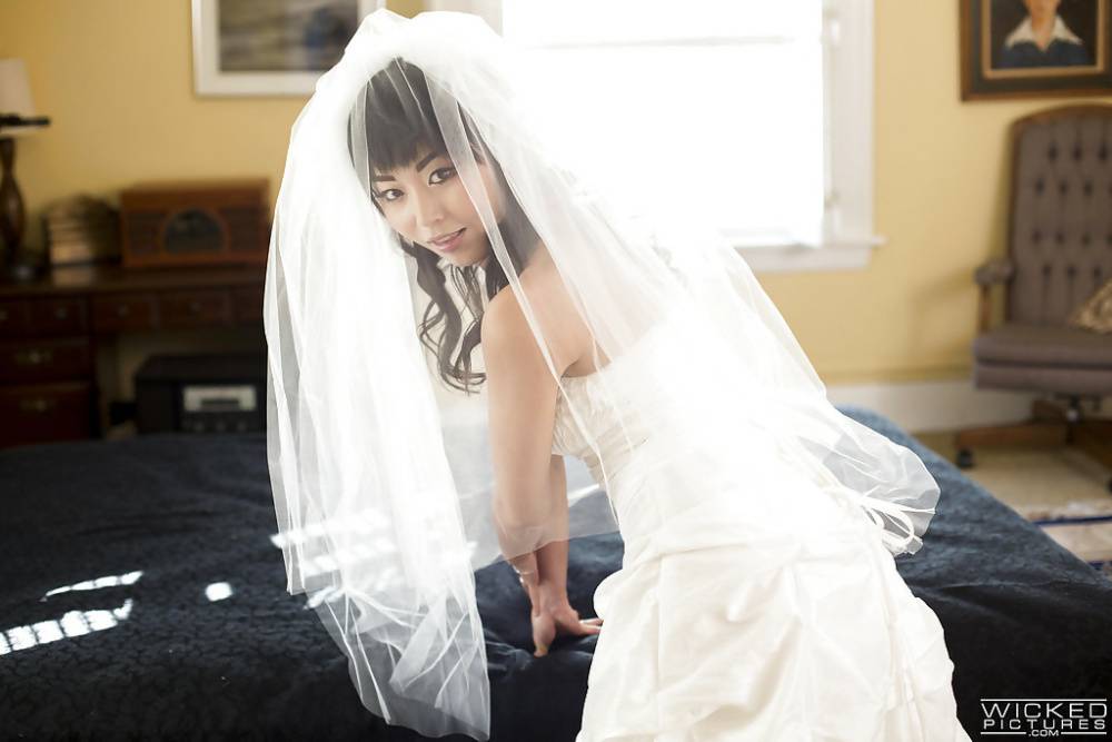 Hot Asian pornstar Marica Hase posing topless in wedding dress - #2