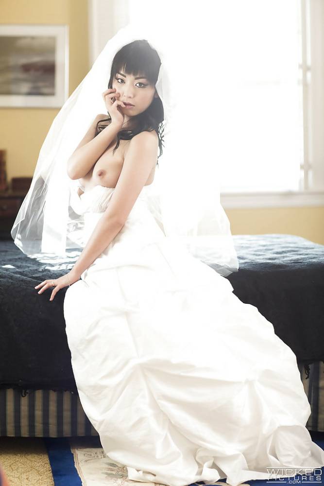 Hot Asian pornstar Marica Hase posing topless in wedding dress - #10