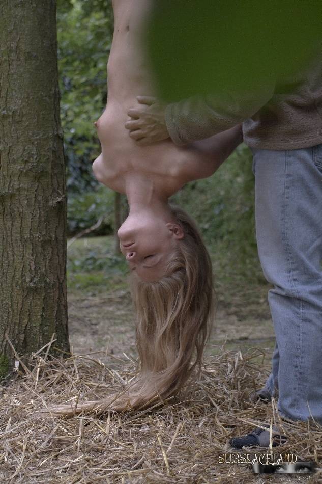 Young blonde girl has her hair pull after being suspended upside down in woods - #16