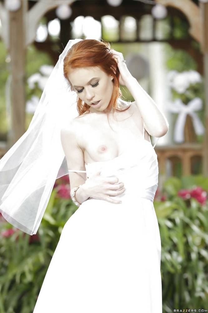 Redhead teen babe Dolly Little stripping off wedding dress outdoors - #13