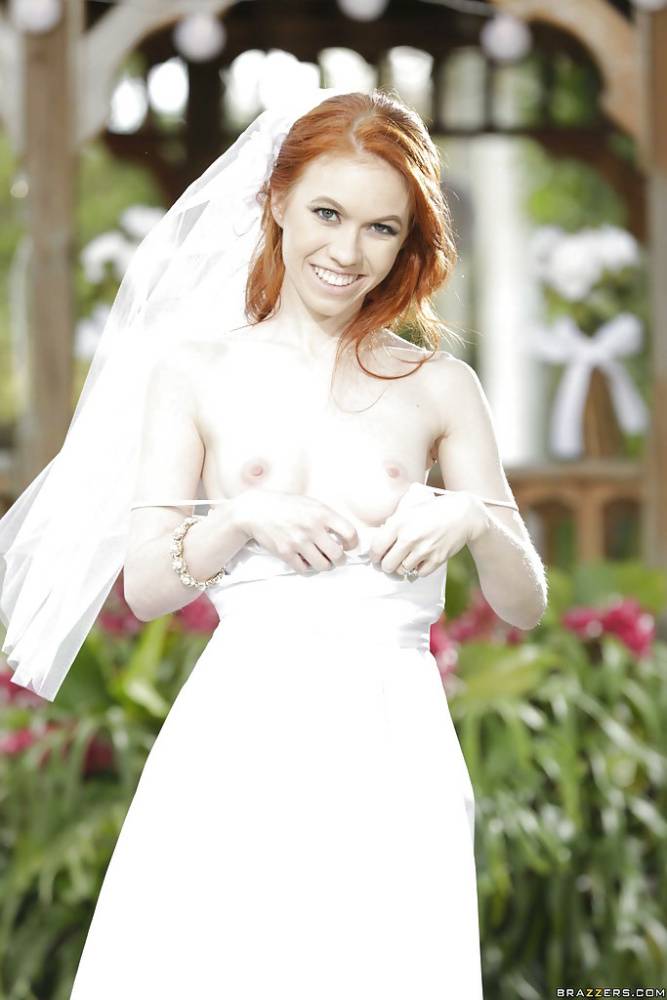 Redhead teen babe Dolly Little stripping off wedding dress outdoors - #3