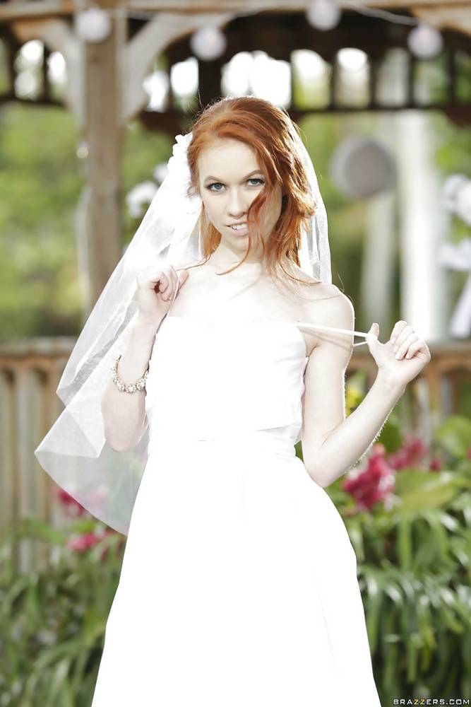 Redhead teen babe Dolly Little stripping off wedding dress outdoors - #5