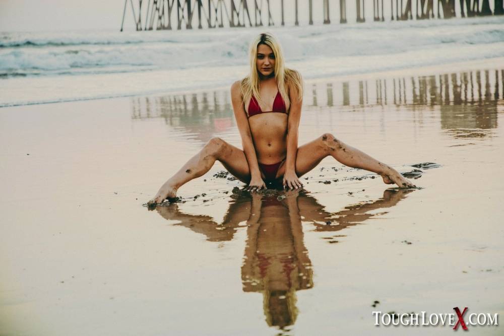 Blonde chick Kenna James models on a beach before an intense fuck indoors - #14