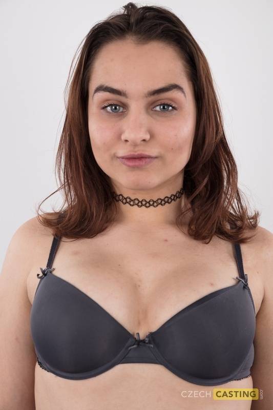 Chubby girl Marie wears a choker while getting naked for the first time - #14