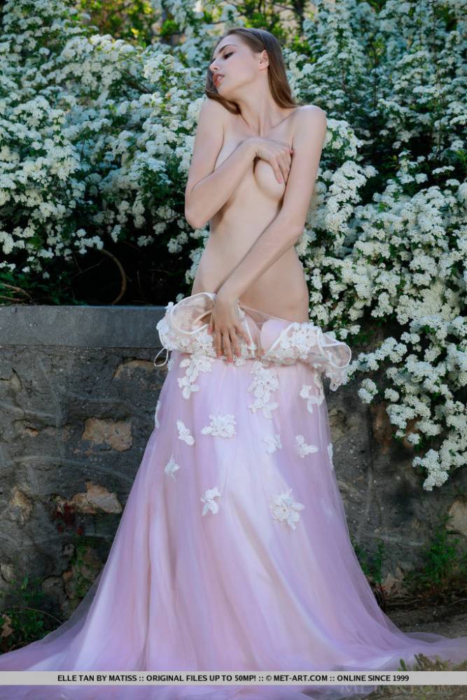 Beautiful girl Elle Tan slips off wedding dress to pose nude in garden - #2