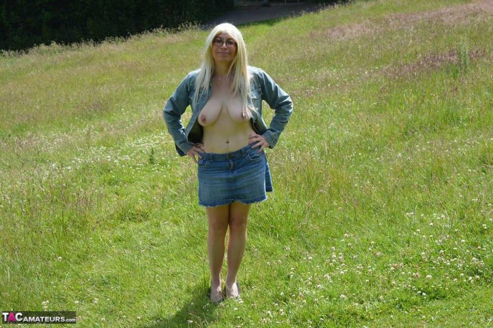 Older blonde Barby Slut exposes herself while wandering park lands - #12